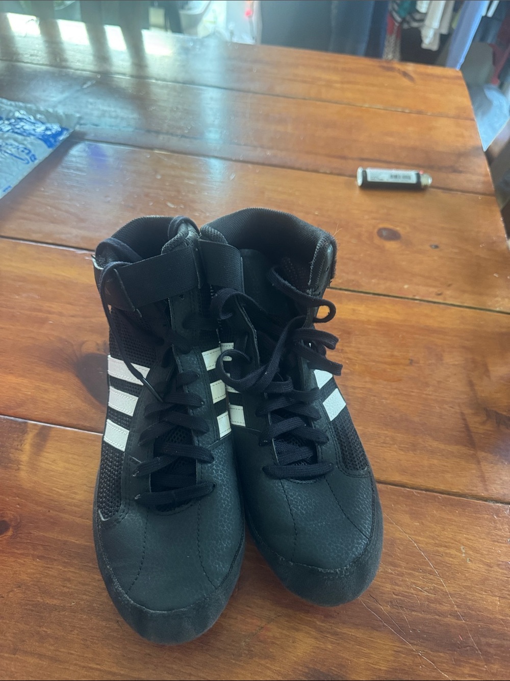 adidas Black High-Top Athletic Sneakers with White Stripes and Ankle Strap